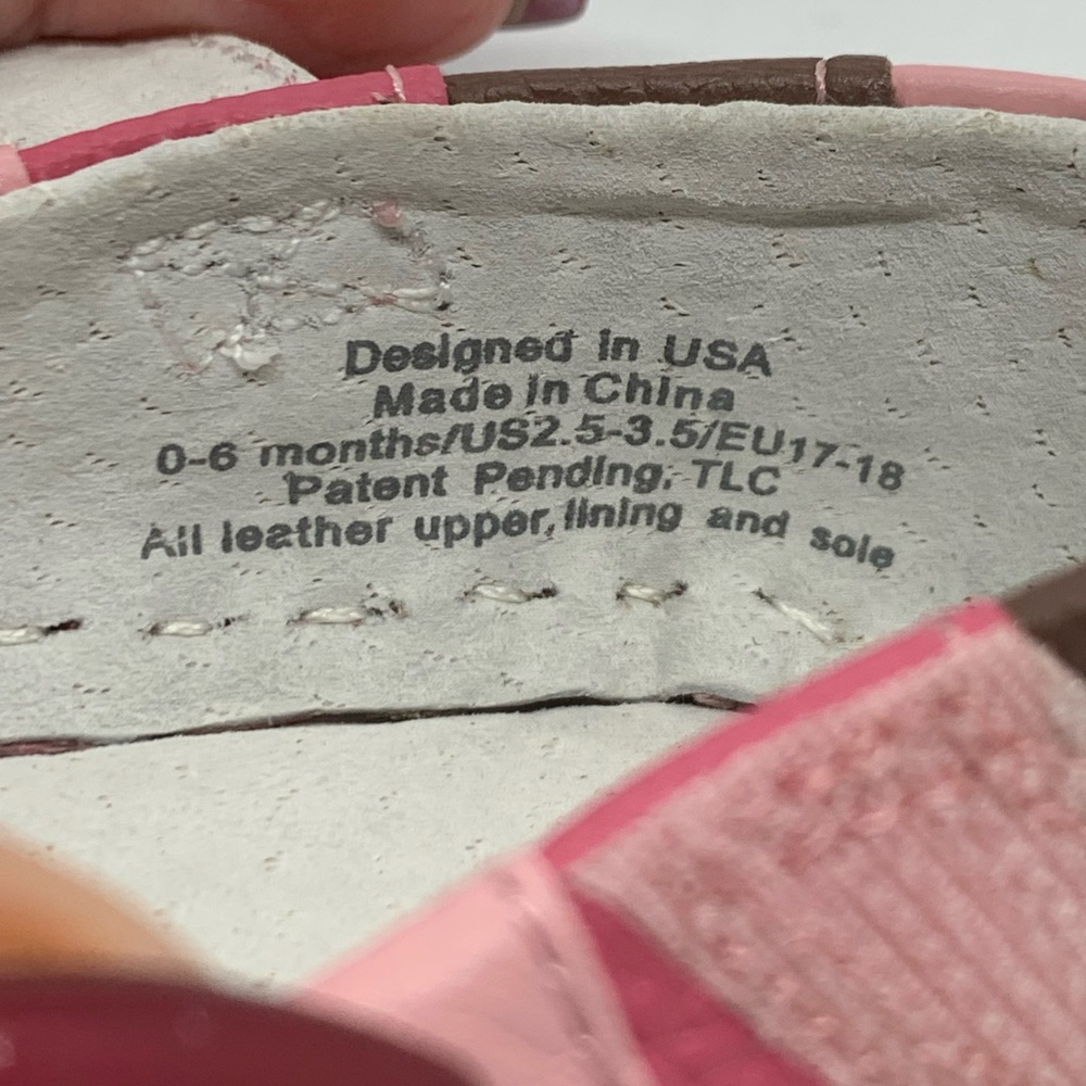 Pediped Pink & Brown Stripe Leather Crib Shoes 0-6m - Picture 7 of 7